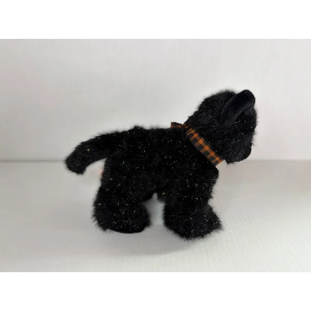 Russ Berrie Burnside Black Cat Plush Halloween Tinsel Bow Stuffed Animal 7
